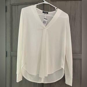 White XS polyester loose fitting v-neck top